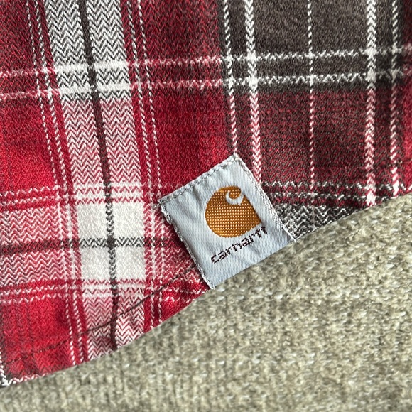 Carhartt Men’s L Long Sleeve Red, White, and Black Flannel Shirt - Picture 4 of 6